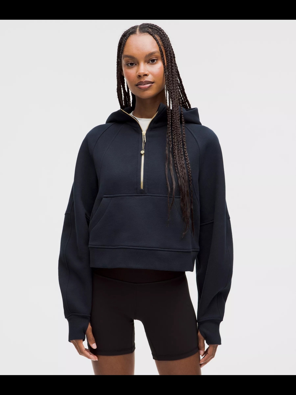 lululemon athletica Black Cropped Half‑Zip Hoodie